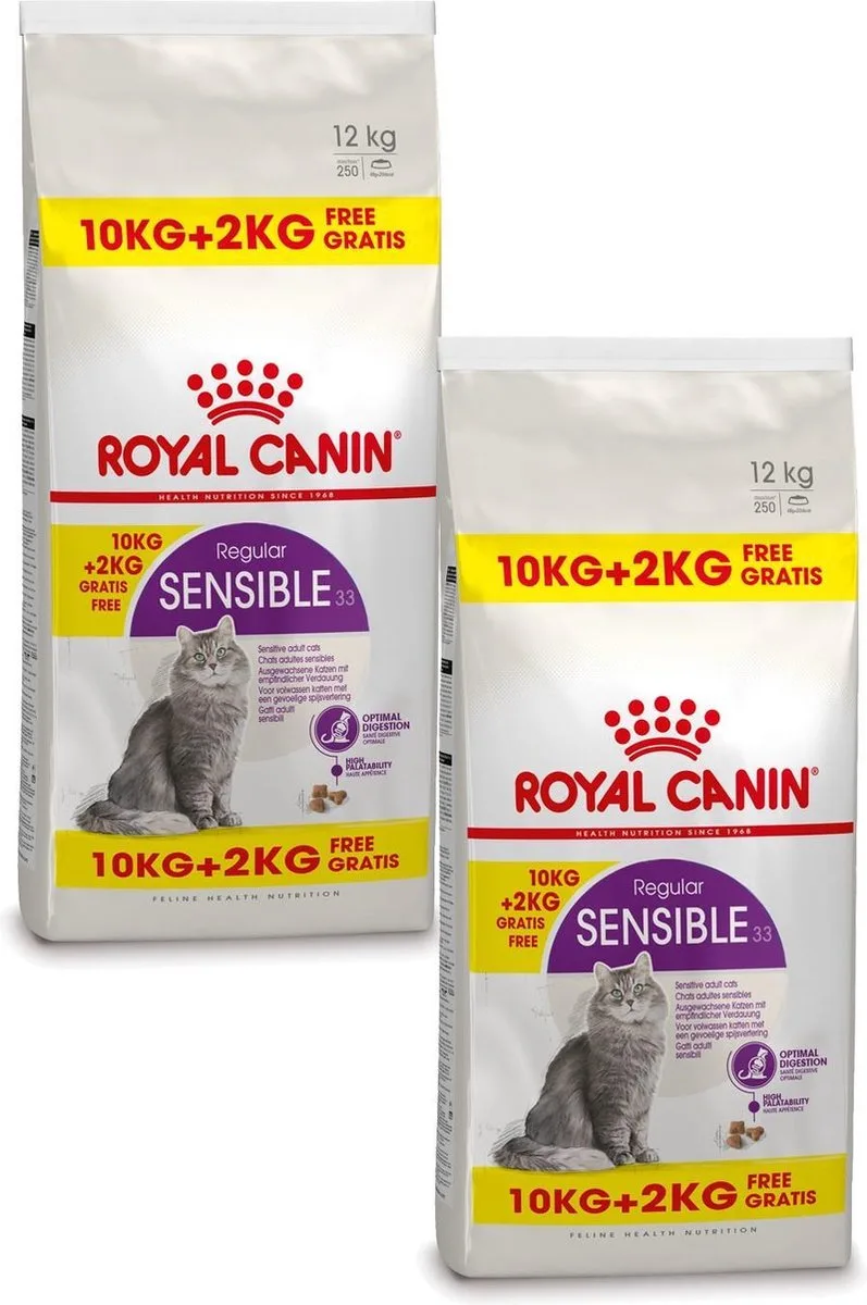 Sensible 33 - Kattenvoer - 2 x 10+2 kg Bonusbag de Royal Canin – photo produit