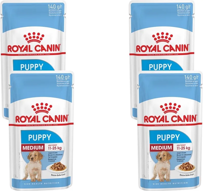 Shn Medium Puppy Pouch - Hondenvoer - 4 x 10 x 140 g de Royal Canin – photo produit