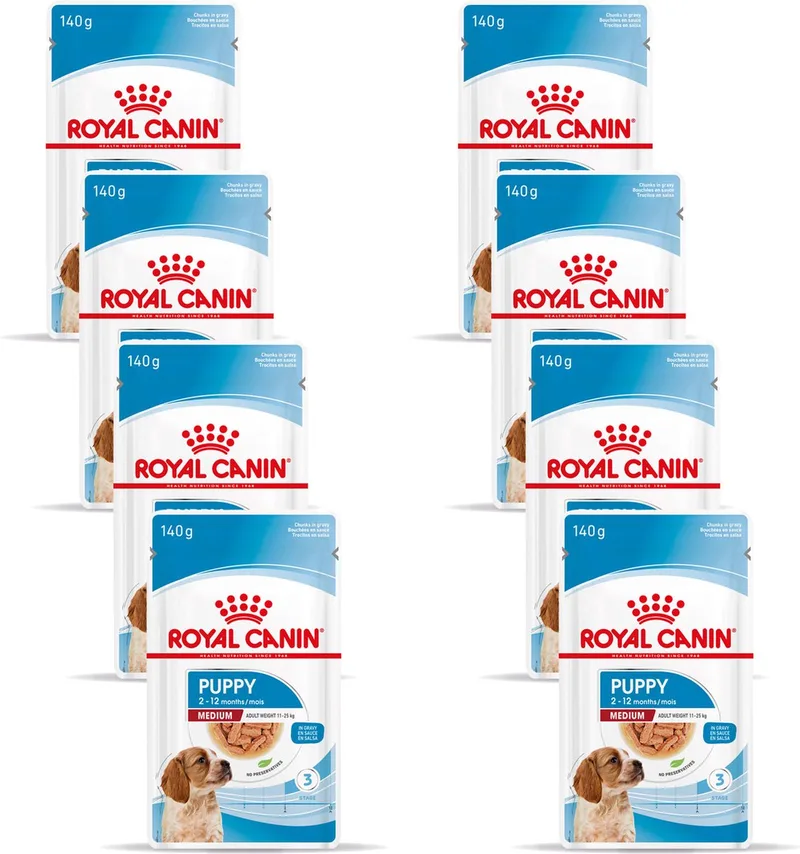 Shn Medium Puppy Pouch - Hondenvoer - 8 x 10x140 g von Royal Canin – Produktfoto
