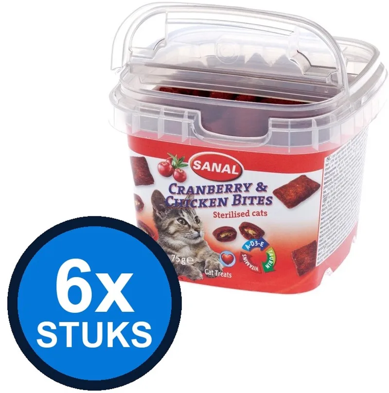 6x Sanal Cranberry & Chicken Bites Cup - Kattensnack - 75g de Sanal – photo produit
