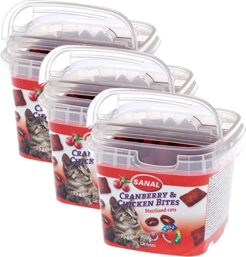 Cranberry & Chicken Bites - Kat - Snack - Gesteriliseerde katten - 3 x 75 gr de Sanal – photo produit