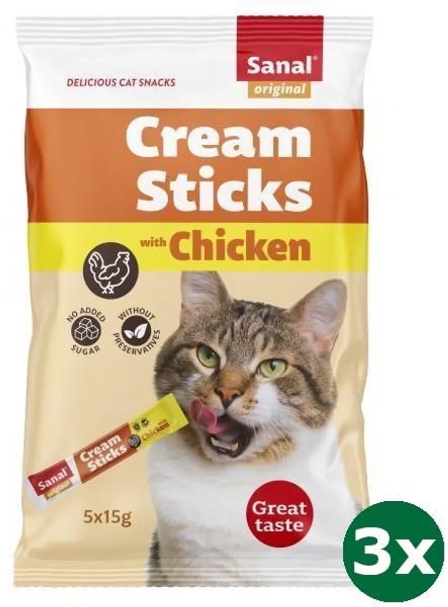 cream sticks kat kip 3x 5x15 gr van Sanal – productfoto