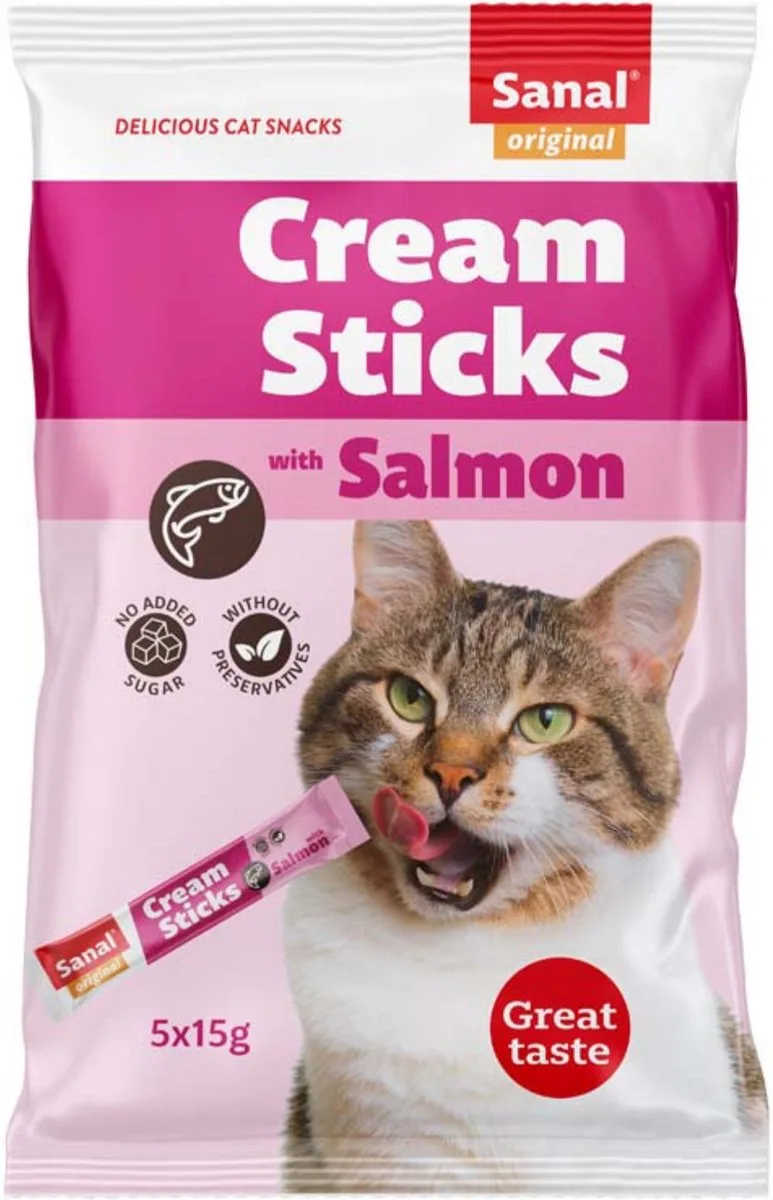 Cream Sticks Kat - Zalm, Romige Snacks - 5 x 15 Gr by Sanal – product photo