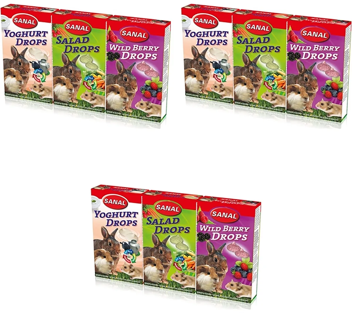 Knaagdier Drops Sanal - Groenten, Bosvruchten, Yoghurt - 3 stuks - Multipack von Sanal – Produktfoto