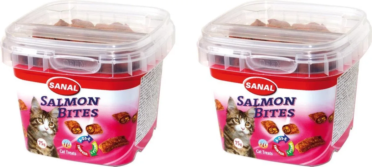 salmon bites zalmsnoepjes per 2 cups van 75 gram von Sanal – Produktfoto