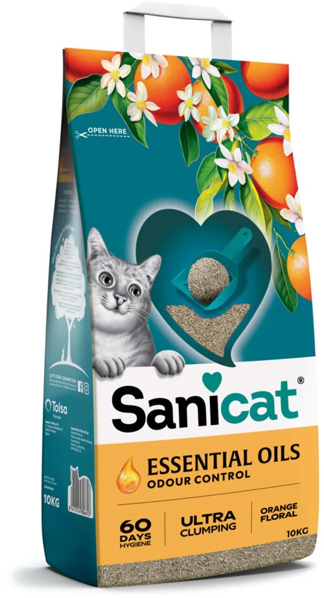 Essential Oils Ultra Cream Kattenbakvulling Orange Floral - 10 kg fra Sanicat – produktbillede