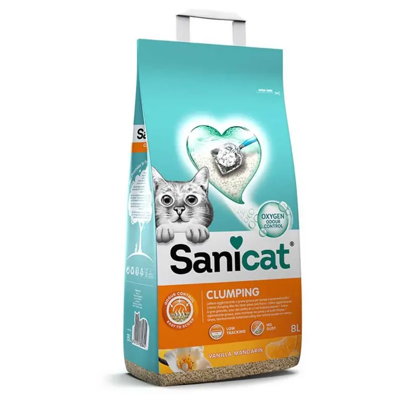 Klonterende Bentoniet Kattenbakvulling Met Vanille-en Mandarijngeur 8l by Sanicat – product photo