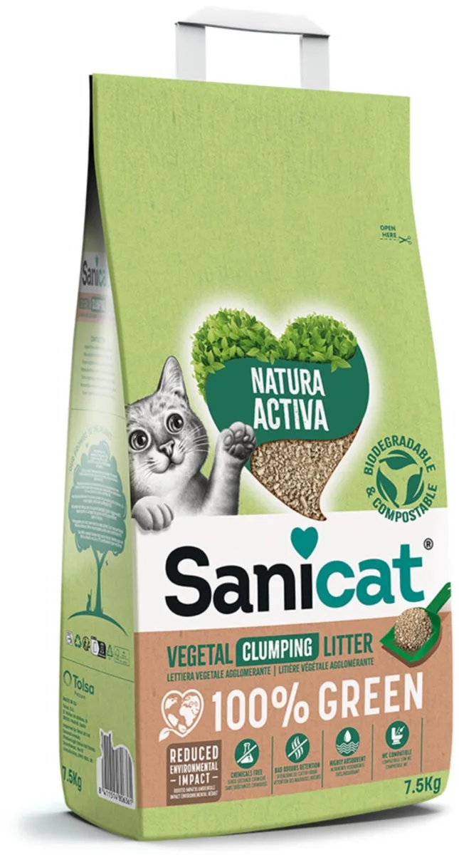 Natura Activa 100% Green - Kattenbakvulling Klontvormend - 7.5 kg by Sanicat – product photo