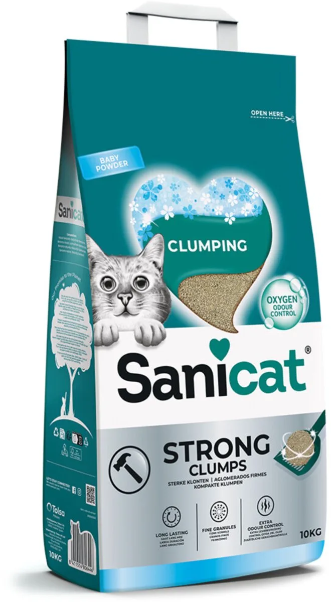 Strong Clumps Kattenbakvulling Baby Powder - 10 kg fra Sanicat – produktbillede