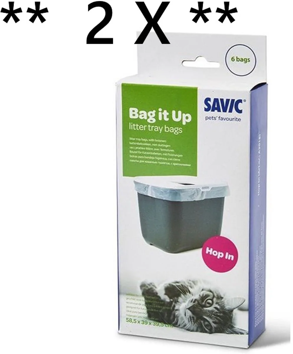 ** 2 X ** Savic kattenbakzakken * 58.5x39x39.5cm * 6 st *bag it up voor hop in *bags met snebinder ** 2x6 = 12 zakken de Savic – photo produit