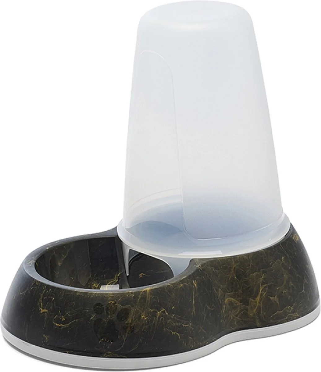 Loop Voerdispenser 1,5 L – Voerbak met Voorraadreservoir – Zwart/Goud Marble – Handgreep & Antislip van Savic in Goud – productfoto