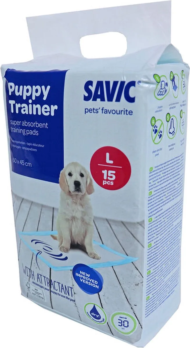Puppytrainer Navulpads - Maat Large: 60×45 cm - 15 stuks de Savic en Blanc – photo produit