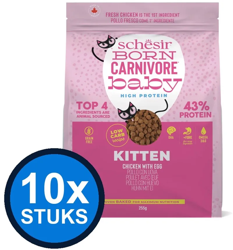 10x Schesir - Born Carnivore Kitten - Kattenvoer - Droogvoer - Kip & Ei - 255g von Schesir – Produktfoto