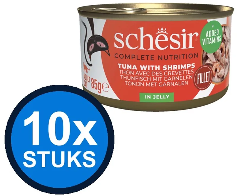 10x Schesir - Complete & Balanced - Kattenvoer - Gelei in blik - Tonijn & Garnalen Mp - 6x50g de Schesir – photo produit