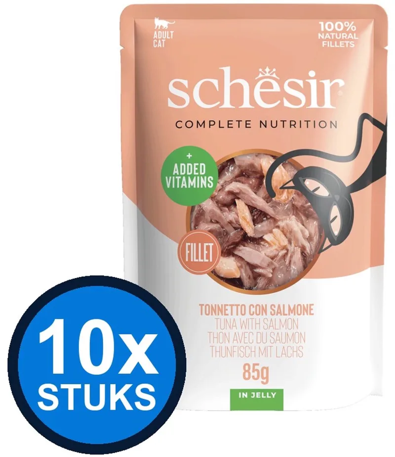 10x Schesir - Complete & Balanced - Kattenvoer - Gelei in zakje - Tonijn & Zalm - 85g de Schesir – photo produit