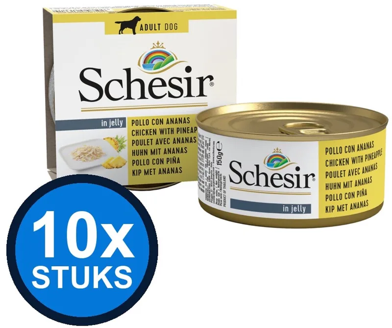 10x Schesir - Hondenvoer - Gelei in blik - Kip & Ananas - 150g fra Schesir – produktbillede