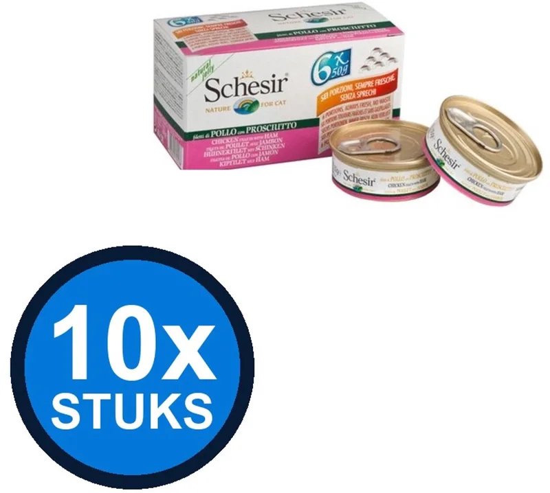 10x Schesir Kat Multipack Kipfilet & Ham in Gelei - Kattenvoer Natvoer - 6x50g by Schesir – product photo