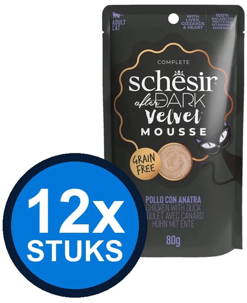 12x Schesir - After Dark Velvet - Kattenvoer - Mousse in zakje - Kip & Eend - 80g de Schesir – photo produit