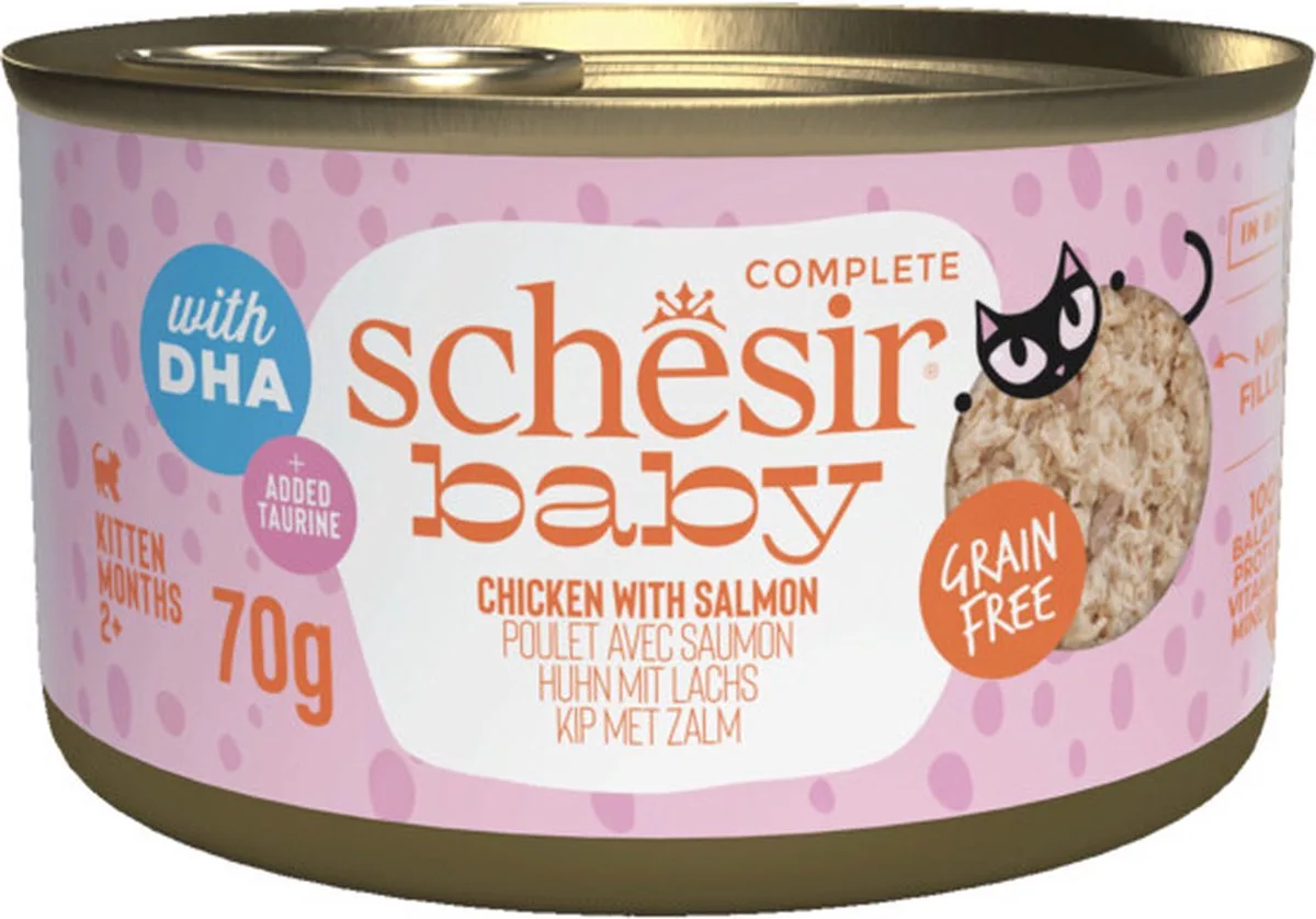 12x Schesir Baby Kitten Bouillon Kip & Zalm 70 gr fra Schesir – produktbillede