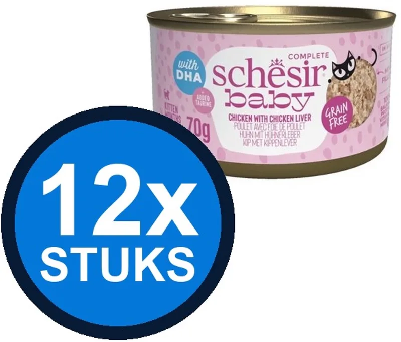 12x Schesir - Baby Kitten - Kattenvoer - Bouillon in blik - Kip & Lever - 70g by Schesir – product photo