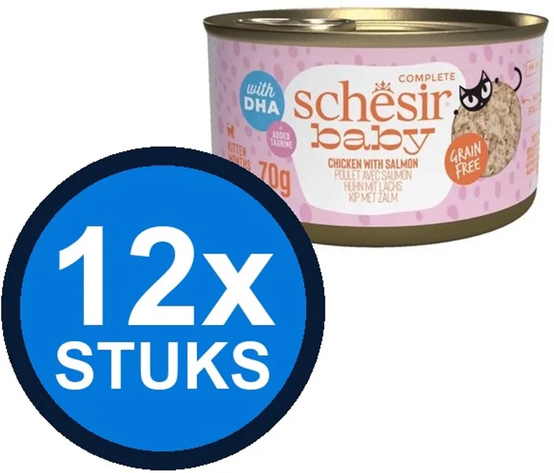 12x Schesir - Baby Kitten - Kattenvoer - Mousse in blik - Kip & Zalm & Fillets - 3x55g de Schesir – photo produit