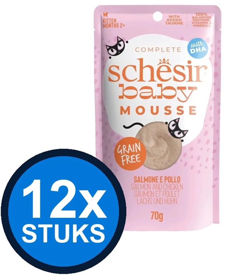12x Schesir Baby Kitten Mousse - Zalm & Kip - Kattenvoer Natvoer - 70g by Schesir – product photo