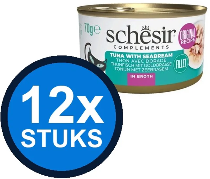 12x Schesir - Complementary - Kattenvoer - Bouillon in blik - Tonijn & Zeebrasem - 70g von Schesir – Produktfoto