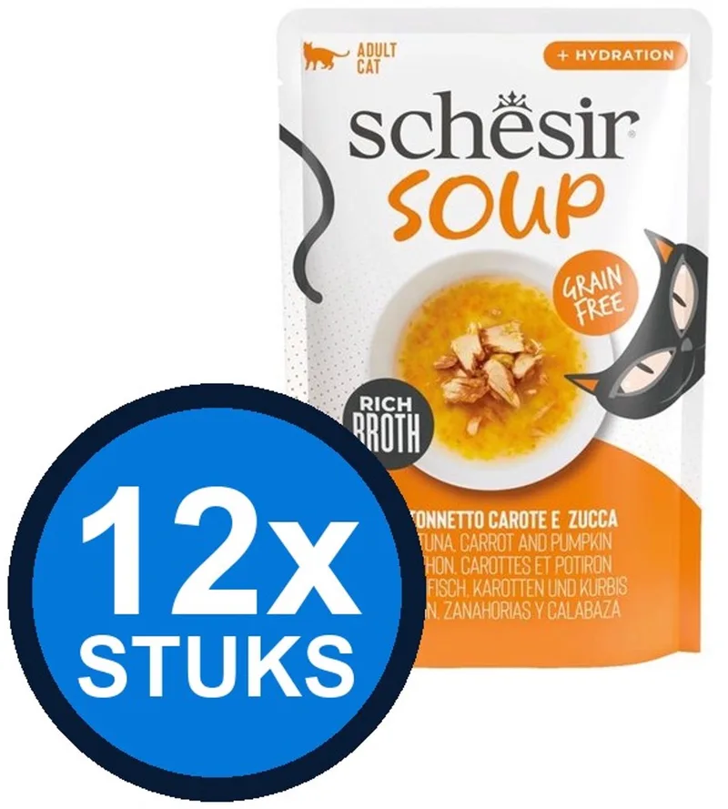 12x Schesir - Complementary - Kattenvoer - Bouillon in blik - Tonijn & Pompoen - 70g de Schesir – photo produit