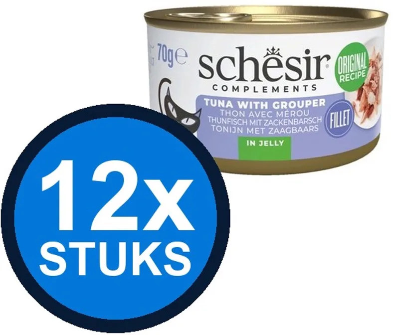 12x Schesir - Complementary - Kattenvoer - Gelei in blik - Tonijn & Zeebaars - 70g von Schesir – Produktfoto