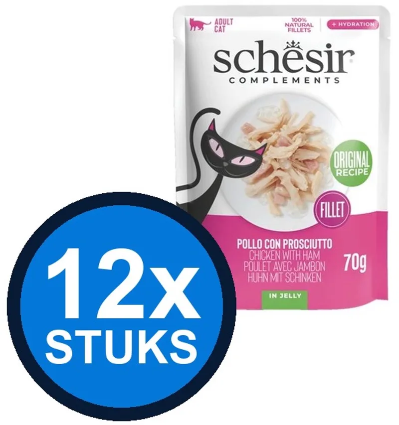 12x Schesir - Complementary - Kattenvoer - Gelei in zakje - Kip & Ham - 70g de Schesir – photo produit