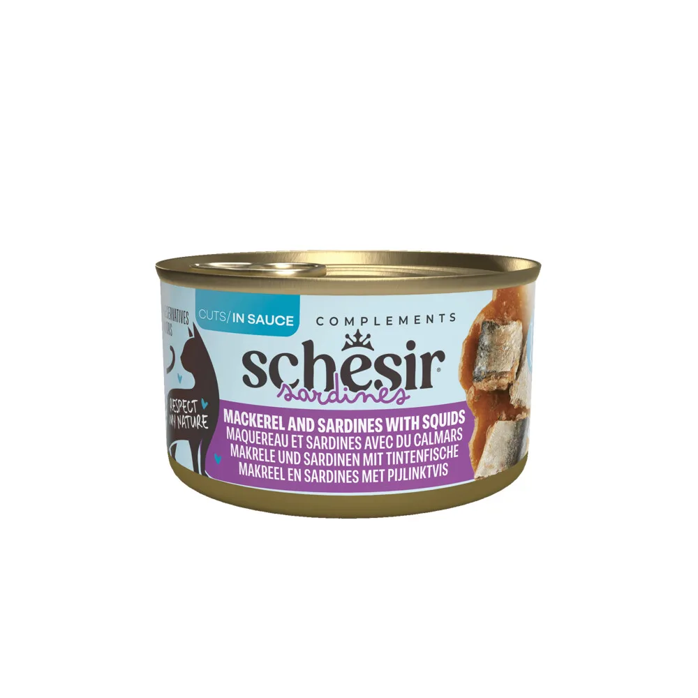 12x Schesir Complements Kat Blik Saus Makreel & Sardines met Pijlinktvis 70 gr de Schesir – photo produit