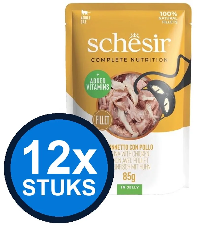 12x Schesir - Complete & Balanced - Kattenvoer - Gelei in zakje - Tonijn & Kip & Garnalen - 85g de Schesir – photo produit