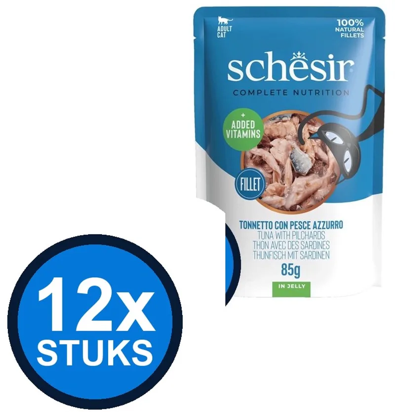 12x Schesir - Complete & Balanced - Kattenvoer - Gelei in zakje - Tonijn & Sardines - 85g von Schesir – Produktfoto