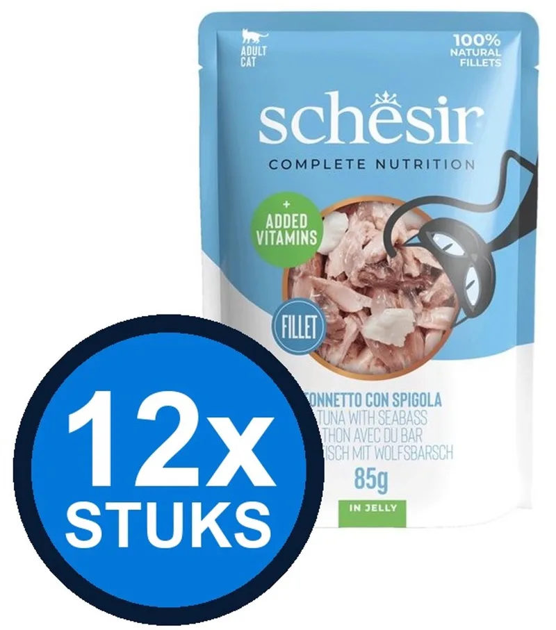 12x Schesir - Complete & Balanced - Kattenvoer - Gelei in zakje - Tonijn & Zeebaars - 85g de Schesir – photo produit