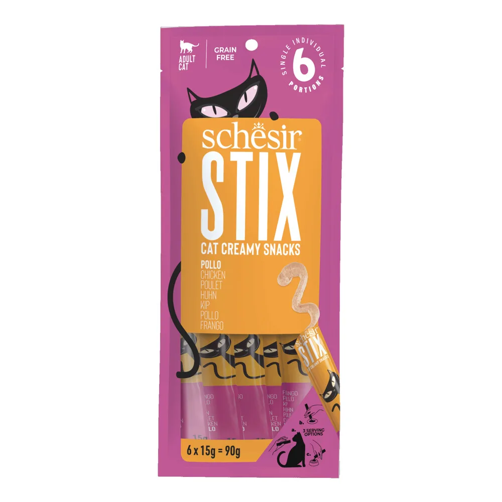 12x Schesir Kattensnack Stix Kip 6 x 15 gr van Schesir – productfoto