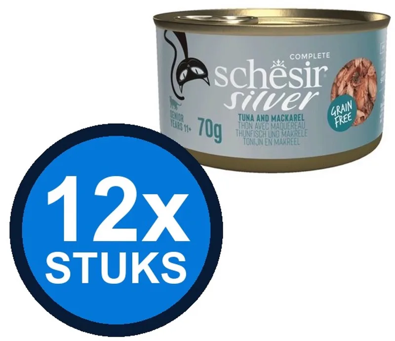 12x Schesir Silver Senior Bouillon - Tonijn & Makreel - Kattenvoer Natvoer - 70g de Schesir – photo produit
