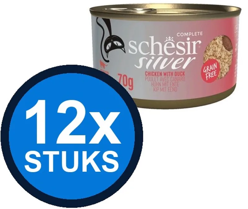 12x Schesir - Silver Senior - Kattenvoer - Mousse in blik - Kip & Eend & Fillets - 70g by Schesir – product photo