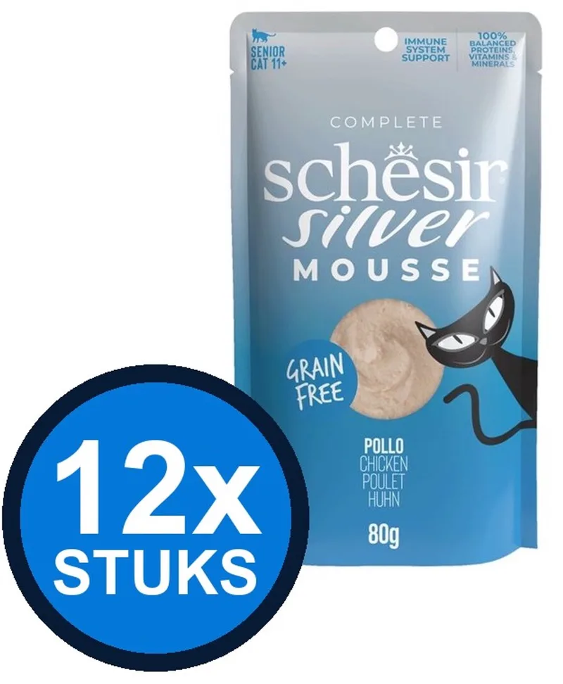 12x Schesir Silver Senior Mousse - Kip - Kattenvoer Natvoer - 80g by Schesir – product photo