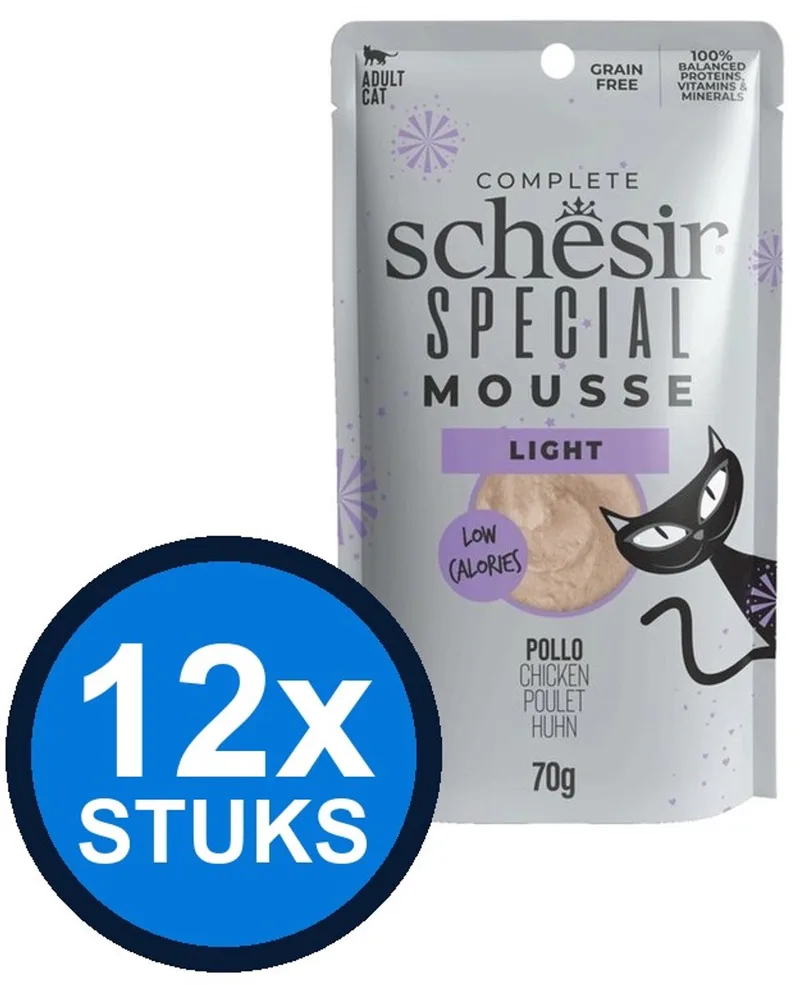 12x Schesir Special Light Mousse - Kip - Kattenvoer Natvoer - 70g by Schesir – product photo