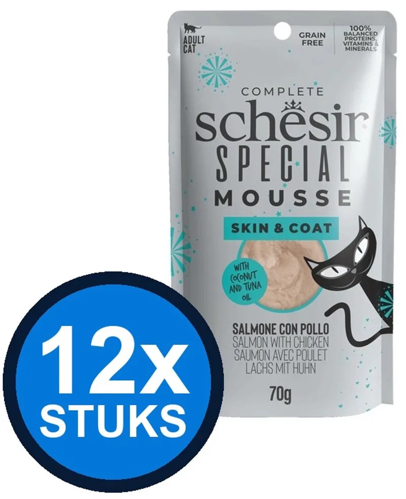 12x Schesir Special Skin & Coat Mousse - Zalm & Kip - Kattenvoer Natvoer - 70g de Schesir – photo produit