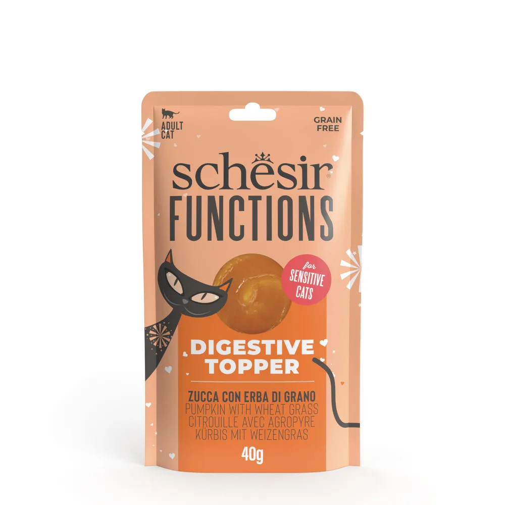 12x40g Pompoen met tarwegras Schesir Functions Digestive Topper natvoer voor katten de Schesir – photo produit