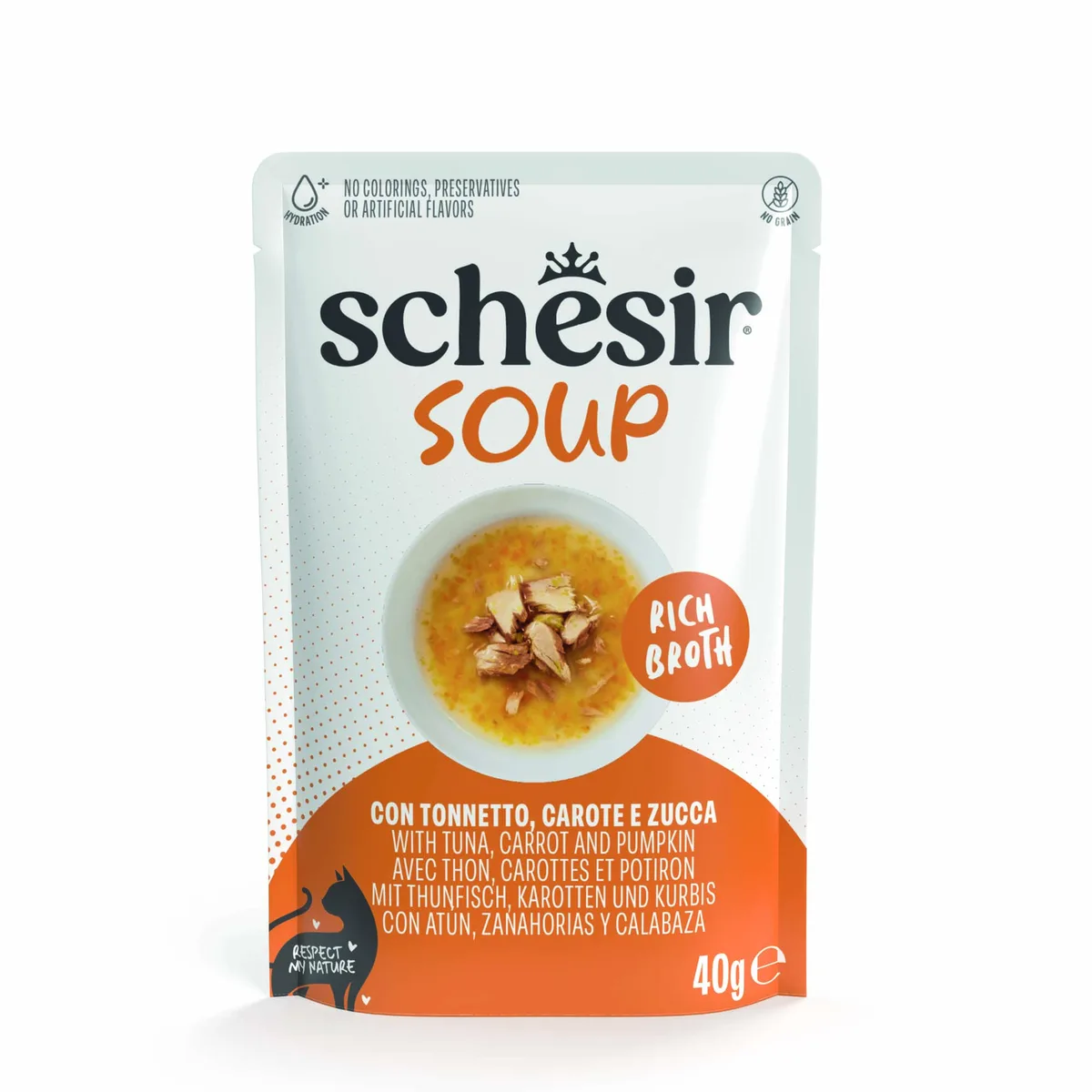 12x40g tonijn, wortels en pompoen Schesir kattensoep natvoer voor katten de Schesir – photo produit