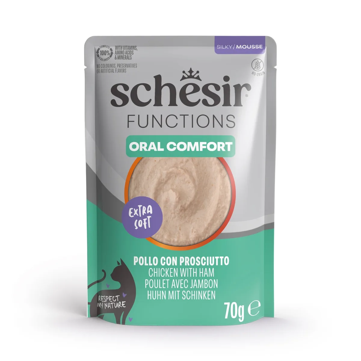 12x70g Oral Kip & Ham Schesir Functions Mousse nat kattenvoer van Schesir – productfoto