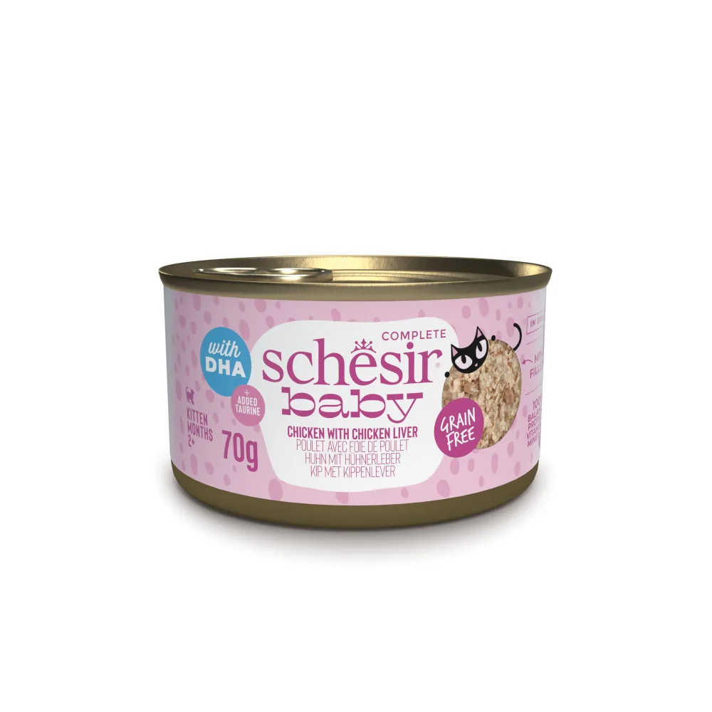 12x70g Schesir Baby Kip Kippenlever natvoer voor katten van Schesir – productfoto