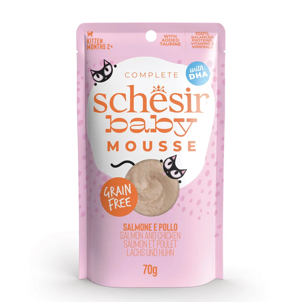 12x70g Schesir Baby Mousse Zalm en Kip natvoer voor katten van Schesir – productfoto