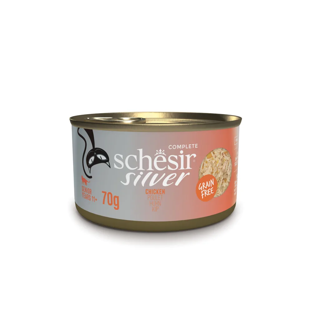 12x70g Schesir Silver Senior Kip natvoer voor katten van Schesir – productfoto