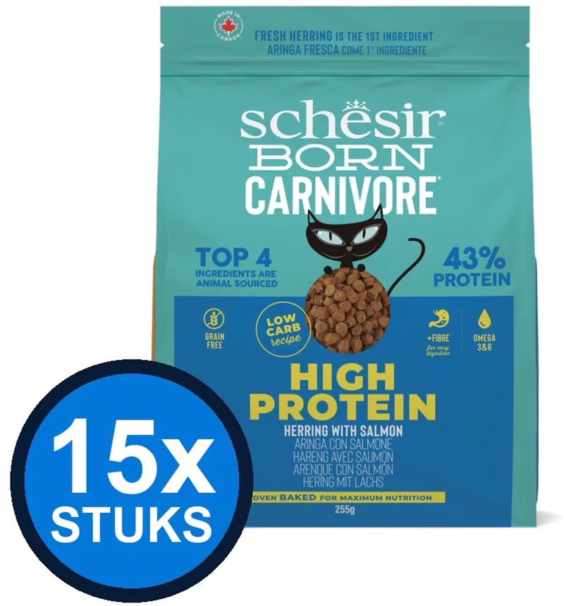 15x Schesir - Born Carnivore - Kattenvoer - Droogvoer - Haring & Zalm - 255g by Schesir – product photo