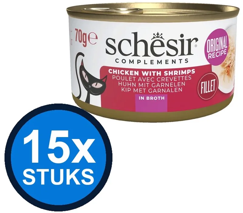 15x Schesir - Complementary - Kattenvoer - Bouillon in blik - Kip & Garnalen - 70g de Schesir – photo produit