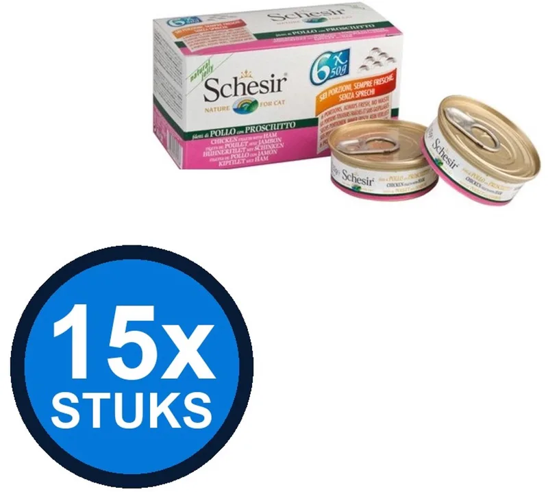 15x Schesir Kat Multipack Kipfilet & Ham in Gelei - Kattenvoer Natvoer - 6x50g de Schesir – photo produit