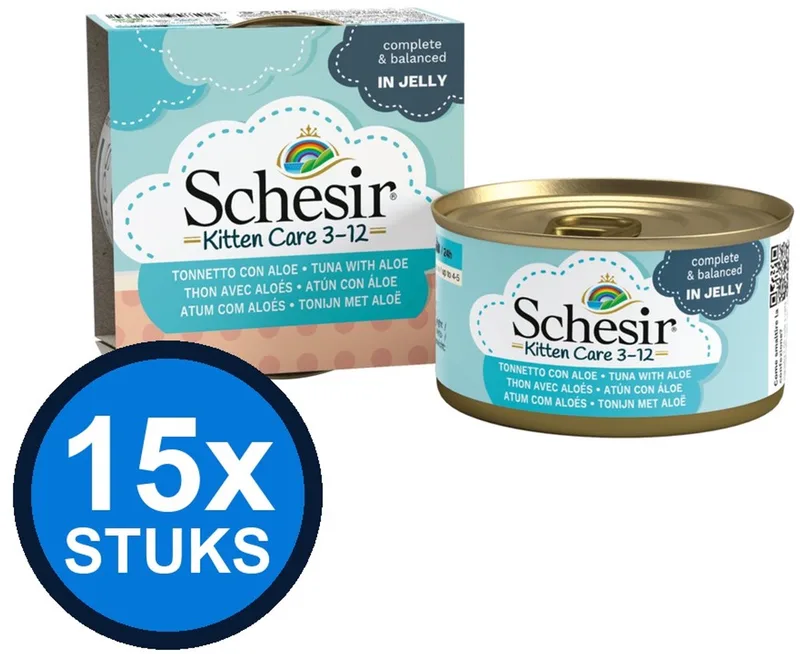 15x Schesir - Kitten Care 3-12 - Kattenvoer - Gelei in blik - Tonijn & Aloe - 85g von Schesir – Produktfoto